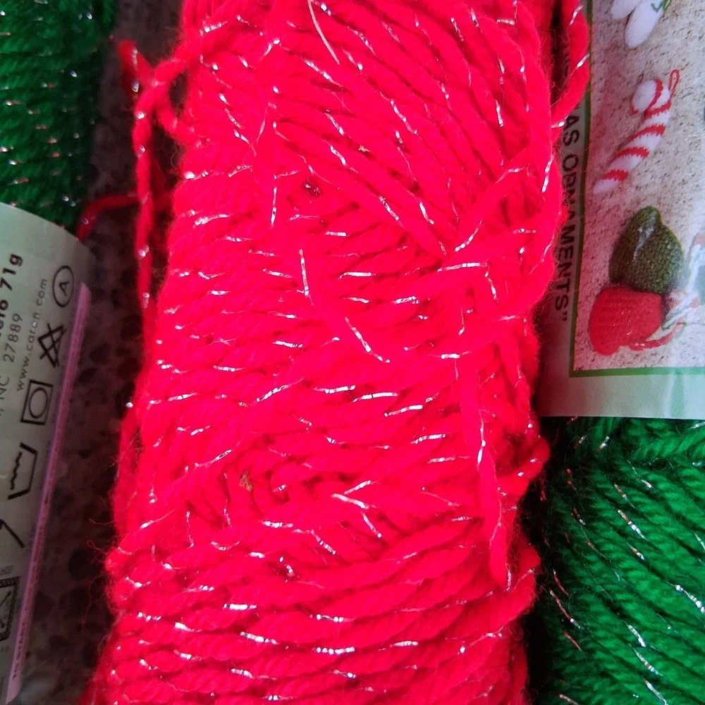 Vintage Caron Simply Soft‎ Seasons Christmas Glitter Yarn Red Green Lot Of 6